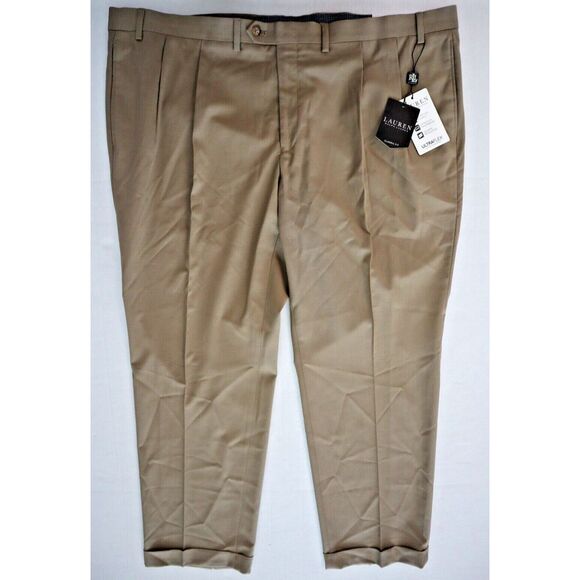 Lauren Ralph Lauren Men's Sz 46x30 Tan UltraFlex Wool Blend Dress Pants - Picture 1 of 6